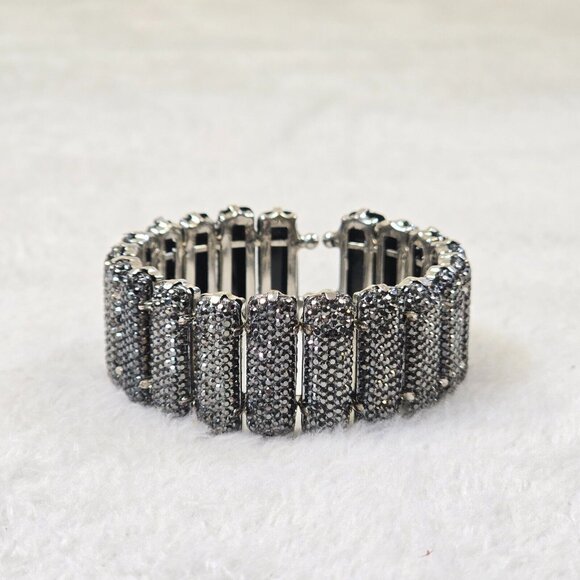 Black Cuff Bracelet Sparkles Fashion Jewelry Lightweight Gothic Dark Glamour - Picture 3 of 11